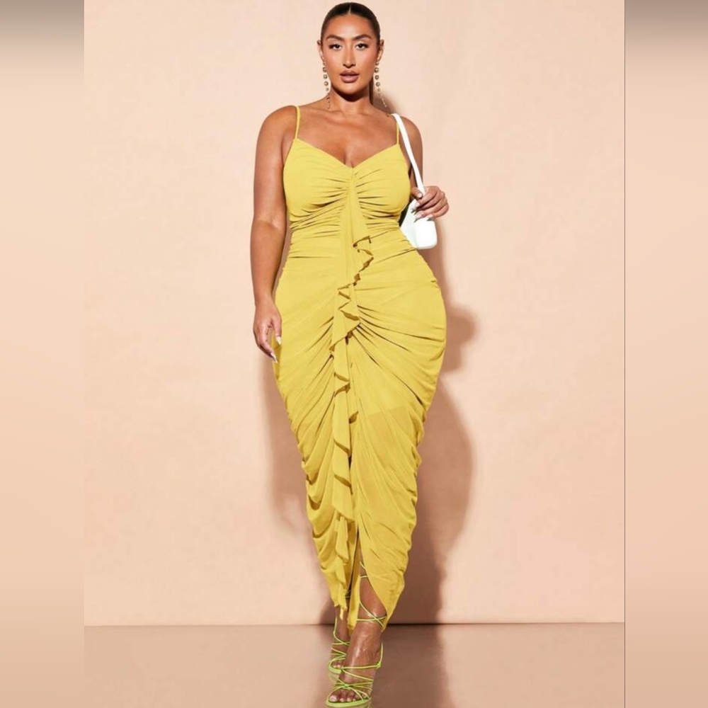 SHEIN BAE Plus Size Women Sweetheart Neckline Ruched Dress